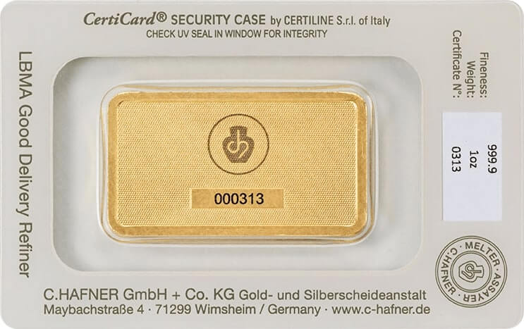 1 troy ounce goudbaar C.Hafner