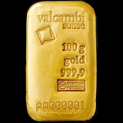Goudbaar van 100 gram verkopen Valcambi Suisse Goudzaken